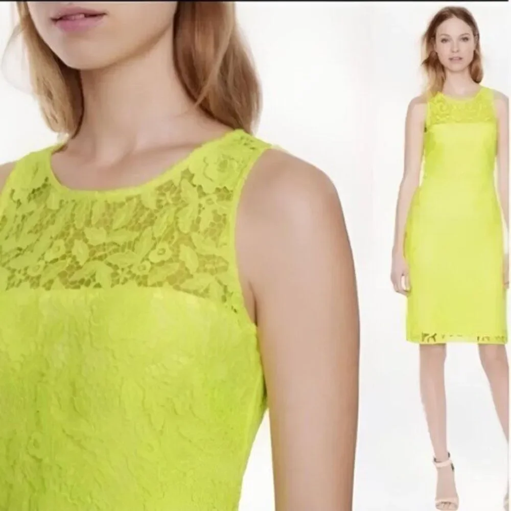 J Crew Collection lace dress bright yellow green size 0 - Picture 3 of 10